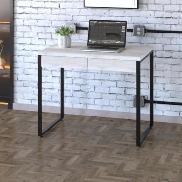 Imagem de Mesa Kuadra Office 90x60x75cm C/02 Gavetas Snow/Est.preta