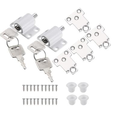 Imagem de PATIKIL 2 peças de fechadura de janela de porta deslizante, fechadura com chave de empurrar, fechaduras de porta de pátio, sem necessidade de perfuração para janelas deslizantes horizontais, sem