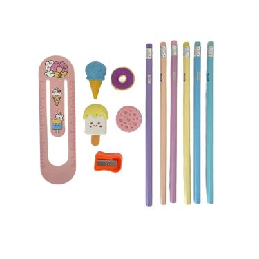 Imagem de Conjunto com 6 Lápis Preto 4 Borrachas 1 Apontador 1 Régua School Basics