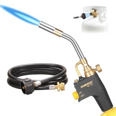 Imagem de DOMINOX Cabeça de tocha de propano com mangueira de 1,8 m, tocha de gás de partida de gatilho de alta intensidade, kit de tocha de propano para propano, mapa e gás Mapp, kit de tocha de solda (não