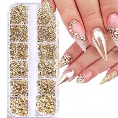 Imagem de 12 strass para unhas de 1,5 mm-5 mm 3D arte de unhas de vidro cristal ouro + pedras de unhas transparentes pedras preciosas pérola cristal strass 3D pedras preciosas unhas