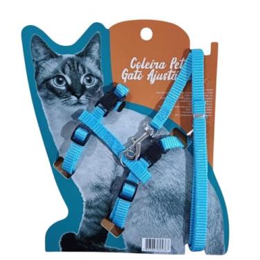 Imagem de Coleira Pet Ajustável Peitoral Gato com Guia (AZUL)