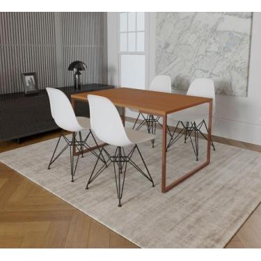 Imagem de Mesa Industrial Base Ferro Cobre Tampo 137x90 Canela 4 Cadeiras Eames 