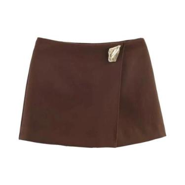 Imagem de Shorts Femininos Casuais De Outono Com Decoração Dourada E Saia-Pantal