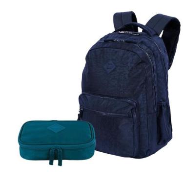 Imagem de Kit Mochila Crinkle 3 College Faculdade e Estojo Sestini, Azul
