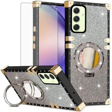 Imagem de Asuwish Capa de celular para Samsung Galaxy A54 5G capa magnética com protetor de tela de vidro temperado e glitter espelhado brilhante à prova de choque suporte rígido A545G A 54 54A 4G G5 SM A546U