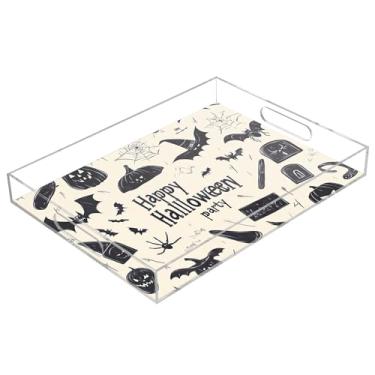 Imagem de xigua Bandeja de servir de acrílico fantasma de Halloween com alças à prova de derramamento, bandejas decorativas de festa de Halloween, bandeja organizadora de bancada para banheiro, cozinha, 30,5 x