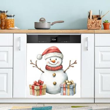 Imagem de xigua Linda capa magnética de boneco de neve de Natal, adesivos magnéticos decorativos antiarranhões para painel de geladeira e lava-louças, decoração personalizada de cozinha doméstica 58 x 66 cm