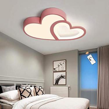 Imagem de Lustre moderno de LED em formato de coração, com intensidade regulável, para quarto infantil, ideal para meninos e meninas, sala de jantar e sala de estar. Possui controle remoto e cúpula de