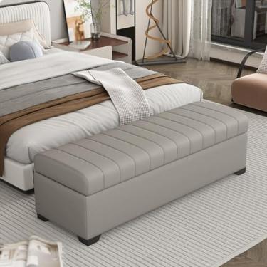 Imagem de Entryway Bench with Storage, Solid Wood Frame, PU Leather Upholstery, Hidden Storage, High-resilience Foam Filling, Sturdy Legs for Support, Suitable for Bedroom Use(Gray,100*40*40cm/39*16*16in)