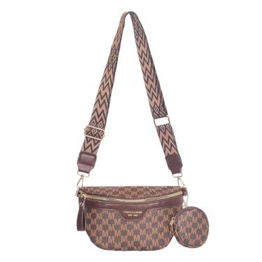 Imagem de Pochete feminina transversal com bolsa de moedas, bolsa de cintura com padrão de monograma, M - marrom café, Small, Pochete transversal com porta-moedas