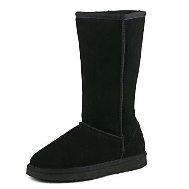 Imagem de Bota de neve feminina AUSLAND de couro clássico, resistente à água, 5125, Black(tall), 8.5
