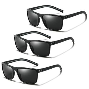 Imagem de Pacote com 3 óculos de sol masculinos polarizados, proteção UV, armação quadrada, óculos de sol foscos clássicos para homens e mulheres, Cinza - 3 peças