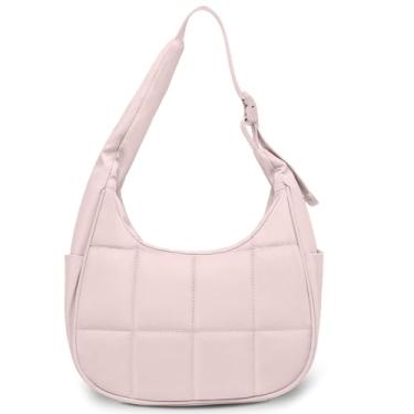 Imagem de KAATAI Bolsa de ombro pequena Puffer Crescent para mulheres, bolsas de ombro acolchoadas e fofas de nylon com alça ajustável, rosa