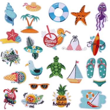 Imagem de 22 peças de adesivos de verão, adesivos de praia fofos costurados em coqueiros, óculos de sol Havaí, apliques bordados, roupas, chapéu, bolsa, camisa, jeans, artesanato, decorações e presentes