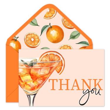 Imagem de Whaline 24 cartões de agradecimento Margarita com envelopes adesivos cartões comemorativos laranja copos de coquetel cartão de notas em branco para amor na primeira festa Spritz