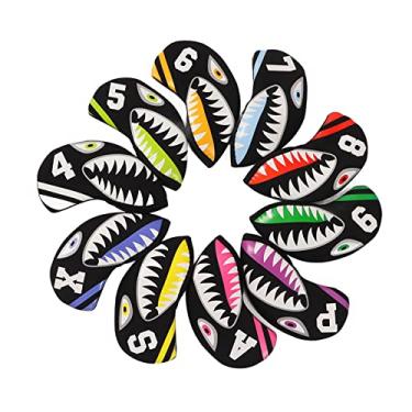 Imagem de Conjunto de capa de cabeça de ferro de golfe de neoprene 10 peças com padrão de desenho animado para cabeça de taco de golfe capa protetora com marcadores de número para (Tipo de animal marinho)