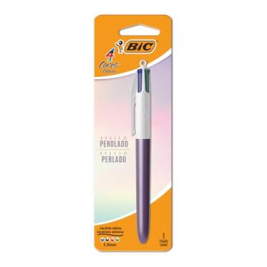 Imagem de 530021 - Caneta Escrita Média Retrátil, 4 Cores Efeito Perolado, Corpo Perolado Roxo, BIC, 1 Unidade