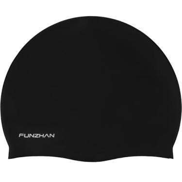 Imagem de Funzhan Touca de natação de silicone grande, impermeável, antiderrapante, confortável, durável, alta elasticidade para cabelos cacheados, cabelos compridos, adultos (preto)