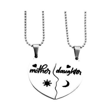 Imagem de Colar Pingente Quebra-Cabeça Coração Mãe Filha Filho Aço Inoxidável So