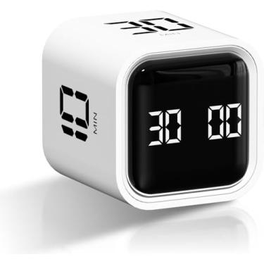 Imagem de Cronômetro de produtividade de mesa de 5/10/30/60 minutos com contagem regressiva personalizável, cronômetro visual silencioso ajustável, ferramenta para TDAH e função de rotação (WHITE)