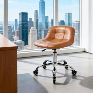 Imagem de Cadeira de rodinhas com rodas, banco ajustável em altura com suporte para as costas, cadeira de vaidade resistente com almofada de couro PU para salão de beleza, massagem, cozinha, tatuagem