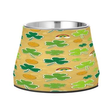 Imagem de CEBUGI Tigelas de aço inoxidável para cães e gatos, resistentes à ferrugem, removíveis, para animais de estimação elevadas, antiderrapantes para alimentação de cães e gatos, trevos do dia de São