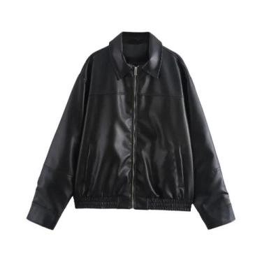 Imagem de Jaqueta Casual Feminina Estilo Piloto, Nova De Outono, Imitando Couro,