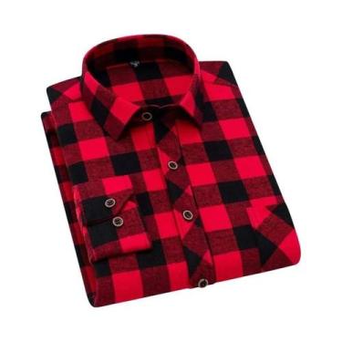 Imagem de Camisa De Flanela De Algodão Masculina De Manga Longa Com Estampa Xadr