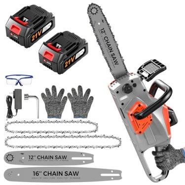 Imagem de Motosserra elétrica de 40 cm, motosserra elétrica sem fio com 2 baterias e carregador. Motosserra sem escova com barra guia de substituição de 30 cm e corrente. Perfeita para aparar árvores e cortar