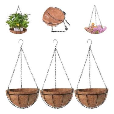 Imagem de 3 Vasos Fibra De Coco 15cm Planta Suspenso Pendente Corrente - FUXING