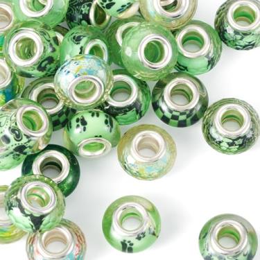 Imagem de Spritewelry Contas europeias de resina para pulseira, contas grandes para fabricação de joias, contas espaçadoras Rondelle verdes de 14 mm para artesanato DIY, colar, brinco, furo de 5 mm