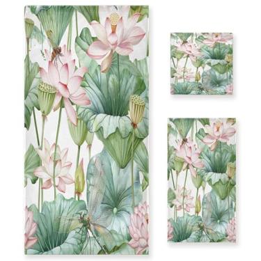 Imagem de xigua Conjunto de toalhas de banheiro de flor de lótus toalha de banho macia absorvente de 3 peças toalha de mão toalhas decorativas para banheiro, academia, hotel, praia, piscina