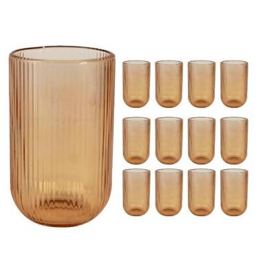 Imagem de Kit 12 Copo Vidro Versalhes Ambar Canelado Long Drink 450ml - CLICK HO