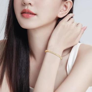 Imagem de Pulseira feminina de tênis de cristal redondo de 3 mm banhada a ouro 14K cobre clássico zircônia cúbica configuração de garras acessórios brilhantes joias 19 cm