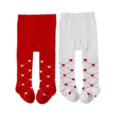 Imagem de Meias-calças De Algodão Em Formato De Coração Para Meninas, 2 Pares, V