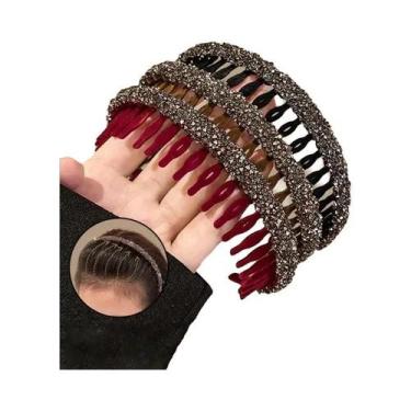 Imagem de Faixas De Cabelo Femininas Antiderrapantes Com Strass E Borda Flocada,
