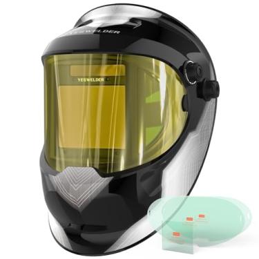 Imagem de YESWELDER Grande Visualização True Color Solar Powered Auto Escurecimento Capacete de Soldagem de Prata com Vista Lateral, 4 Sensor de Arco Wide Shade 4/5-9/9-13 Máscara de Soldador para TIG MIG ARC Grinding Plasma LYG-Q800D-A