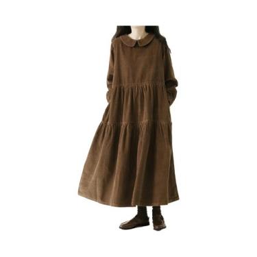 Imagem de Vestido Feminino De Corduroy A-line Para Outono E Inverno, Manga Longa