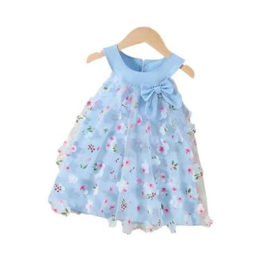 Imagem de Vestido De Verão Para Menina Bebê 0-3 Anos Sem Mangas Com Laço De Flor