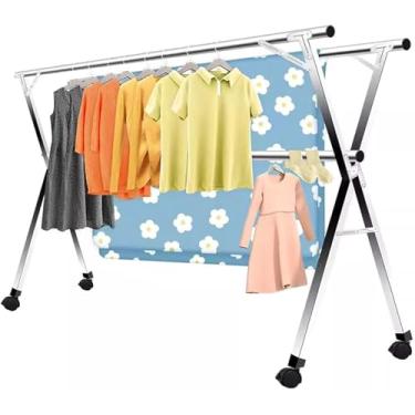 Imagem de Escorredor de roupas dobrável de aço inoxidável - Suporte de lavanderia ajustável para uso interno/externo, perfeito para toalhas, cobertores e roupas (160 cm)