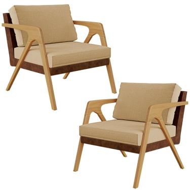 Imagem de Kit 02 Poltronas Pietra L02 Marrom Linho Bege Escuro
