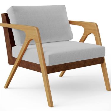 Imagem de Poltrona Para Sala De Estar Pietra Marrom Linho Cinza