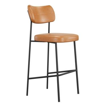 Imagem de Banqueta Alta Para Cozinha Lila Estofada Com Encosto Couríssimo Whisky - Abmaza