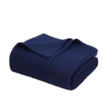 Imagem de Cobertor de tecido waffle 100% algodão egípcio para cama, sofá, decoração de casa, cobertor macio e leve para cama e sofá para todas as estações (azul marinho - tamanho - 127 x 152 cm)