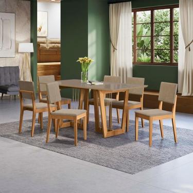 Imagem de Conjunto Sala De Jantar Dora Em Madeira Maciça 6 Cadeiras Linho Fendi