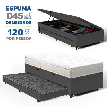 Imagem de Cama Box Baú com Colchão de Espuma D45 Pillow Top Ortopédico Domo + Auxiliar Solteiro 88cm