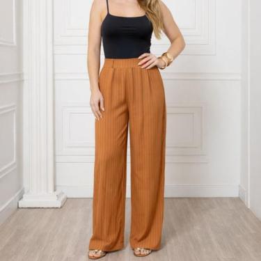Imagem de Calça Pantalona Feminina Listrada de Alfaiataria com Elástico e Bolsos