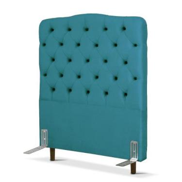 Imagem de Cabeceira de Cama Box Solteiro 110 cm Dunas Larhome Suede Veludo Azul