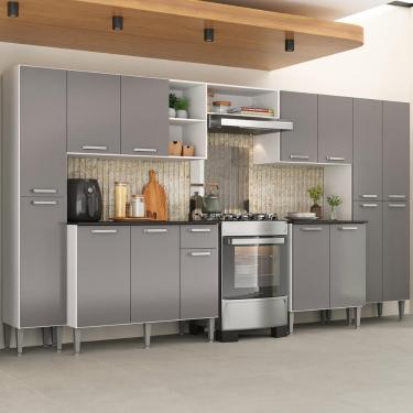 Imagem de Armário Cozinha Modulada Completa 329,5cm Pequim Top Multimóveis Mp3767 Branco-lacca Fumê